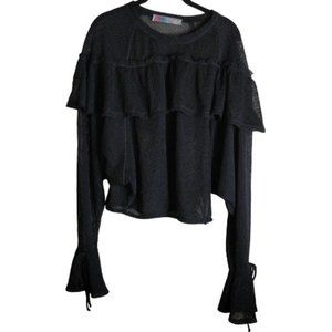 Free People Beach Mesh Ruffles Long Sleeve Top Small